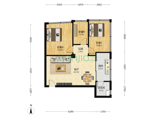 北山路 3室1厅1卫 86平方