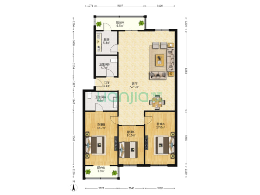 友谊花园 3室1厅2卫 157平方