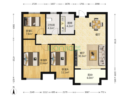 中南世纪城9期 3室1厅1卫 98平方