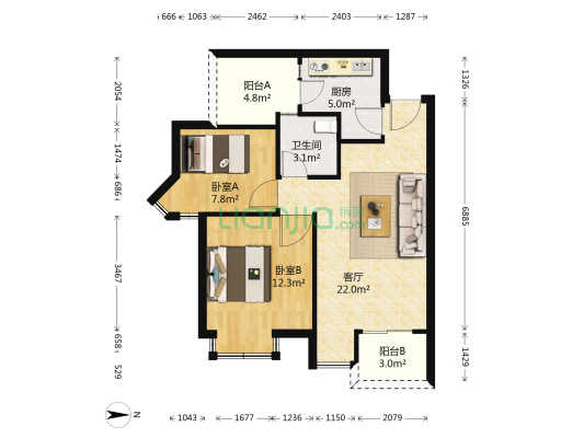 慧民雅居B区 2室1厅1卫 70平方