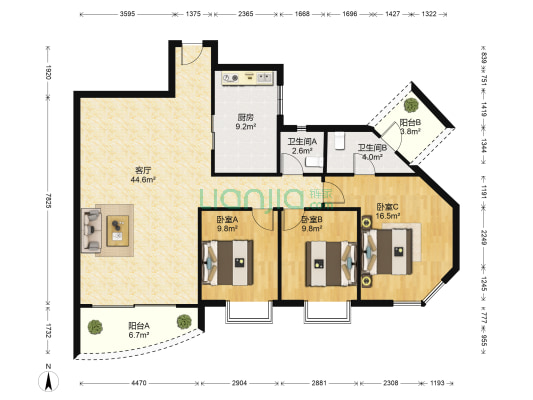 慧景城 3室1厅2卫 128平方