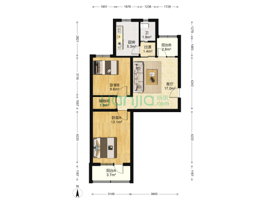 石龙北路20号院 2室1厅1卫 73平方