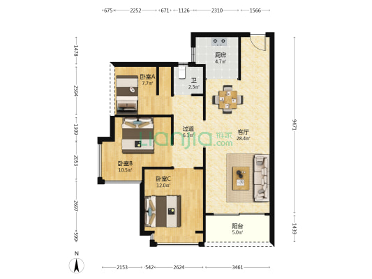 壹城峰荟 3室1厅1卫 90平方