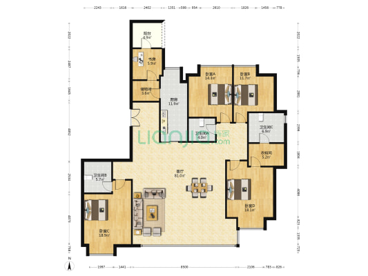 武汉万达御湖汉印 5室1厅3卫 265平方