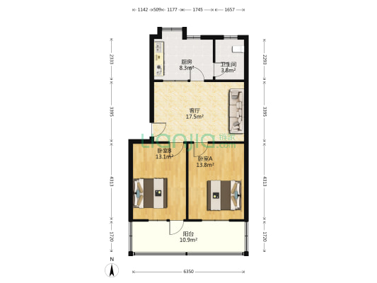 汉南大道 2室1厅1卫 74平方