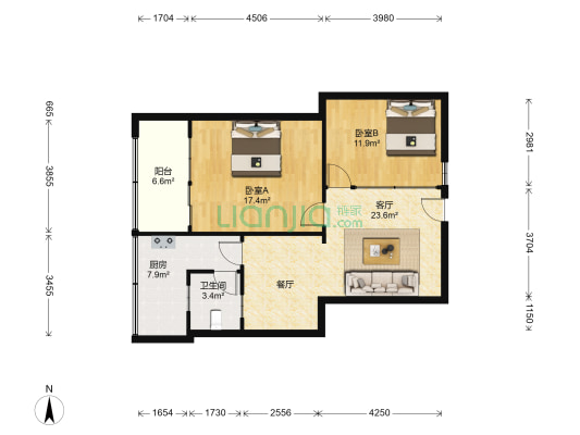 衡山路 2室1厅1卫 81平方