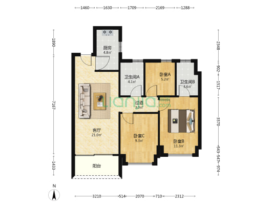碧桂园骏鑫公馆 3室1厅2卫 92平方