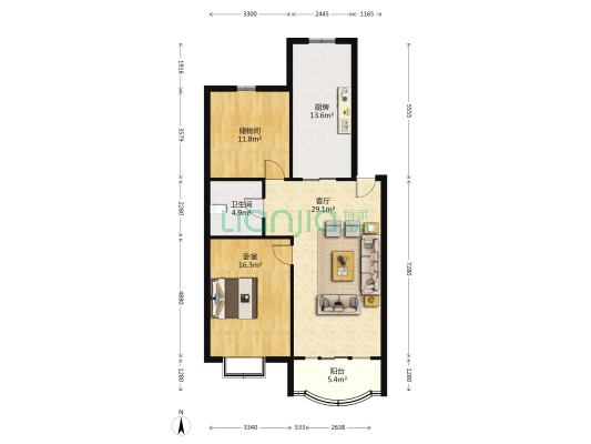 北长城公寓 1室1厅1卫 108平方