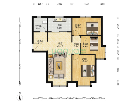 欣平苑 3室1厅1卫 110平方