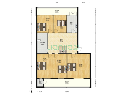 东杏苑小区 5室1厅2卫 190平方