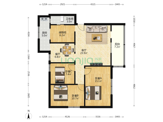 三湾路西 3室2厅1卫 92平方