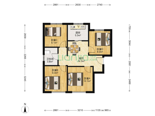 中海寰宇天下 4室1厅1卫 91平方
