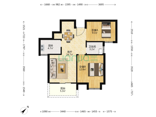 现代天外天小镇 2室1厅1卫 82平方