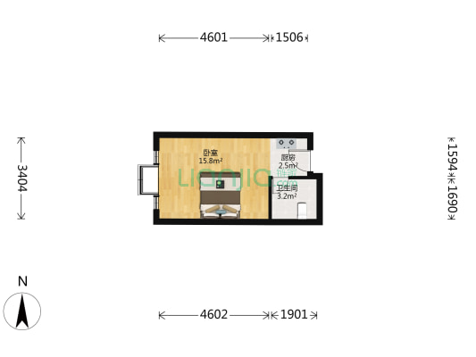 金域中央广场 1室0厅1卫 34平方