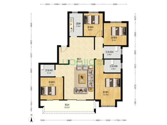 康悦家园 4室1厅3卫 148平方