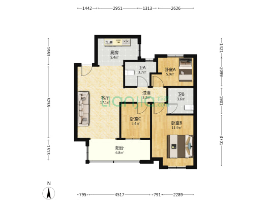 鱼先生的城 3室1厅2卫 92平方