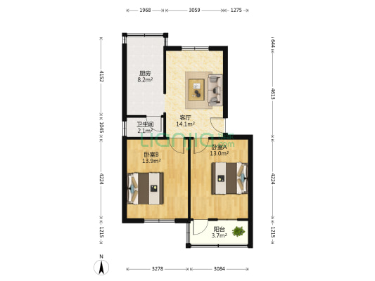 玉函路6号 2室1厅1卫 63平方