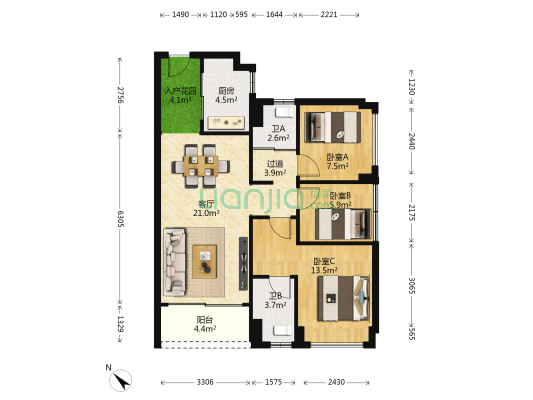 碧桂园凤凰湾凤雅苑 3室1厅2卫 89平方