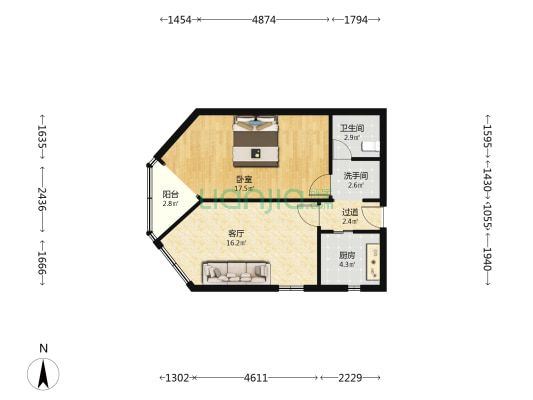 金巷小区（10弄3支弄高层） 1室1厅2卫 73平方