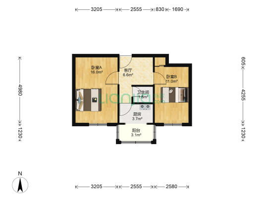 大柳树5号院 2室1厅1卫 53平方
