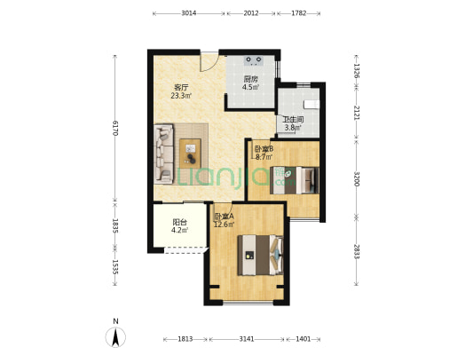 佳田未来新城丹桂轩 2室1厅1卫 78平方