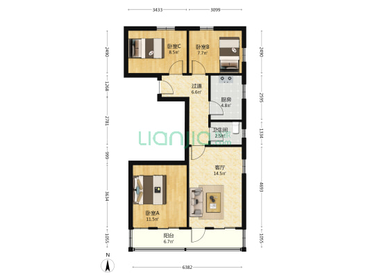 项城路16号小区 3室1厅1卫 78平方