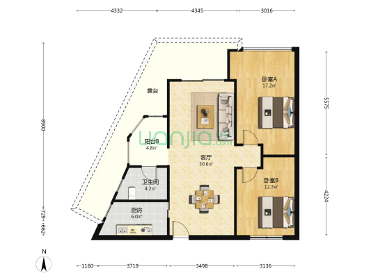 金麓大厦 2室1厅1卫 89平方