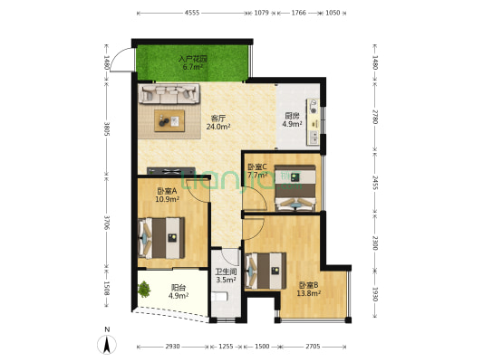 嘉园 3室1厅1卫 84平方