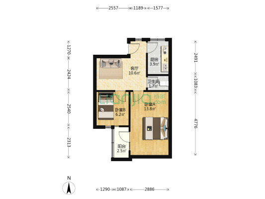 端履门1号 2室1厅1卫 51平方