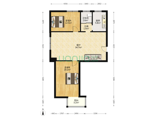 恒达嘉园 2室1厅1卫 107平方