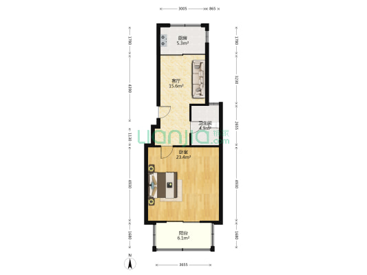 喆林苑 1室1厅1卫 62平方