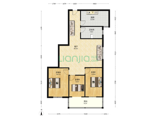 大唐家园 3室1厅1卫 150平方