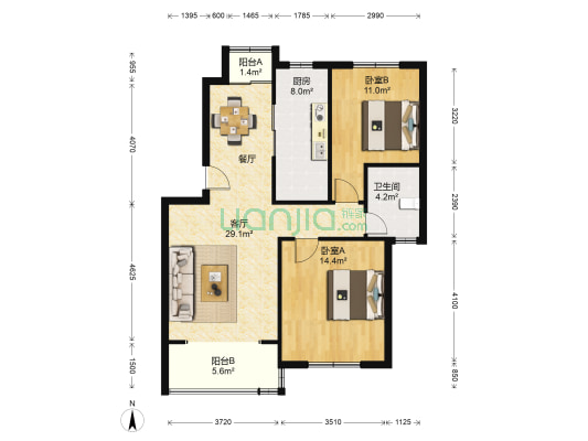 鑫汇新都 2室1厅1卫 88平方