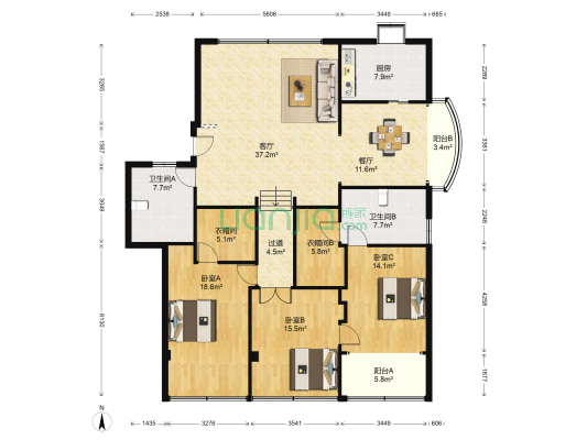 首义大院 3室2厅2卫 166平方