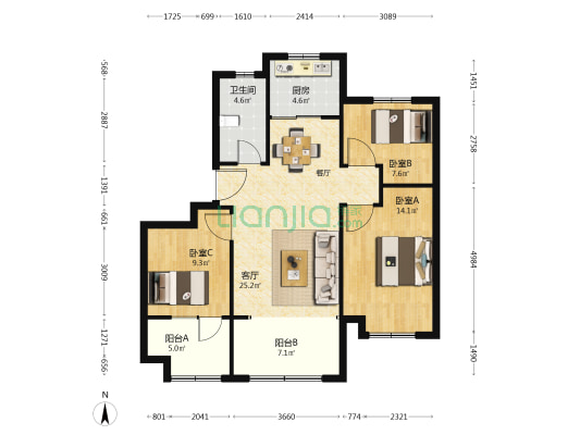 海信文墨里 3室1厅1卫 96平方