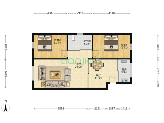 中兴街铁一中北教工楼 2室2厅1卫 92平方