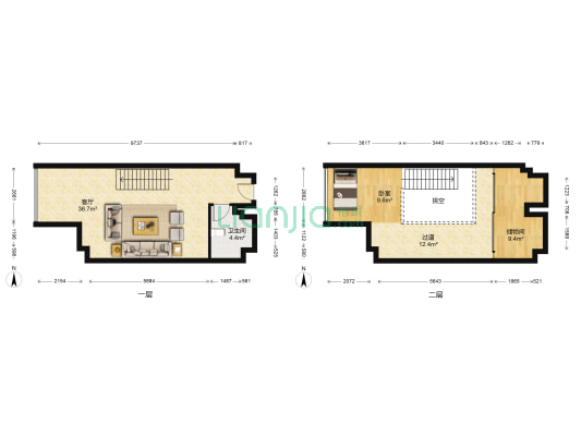 银泰时代广场 1室1厅1卫 53平方