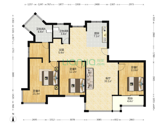 玉海首府 3室1厅2卫 118平方