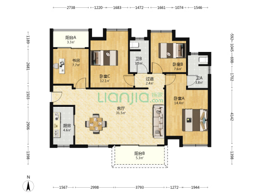 清控尖山湖 4室1厅2卫 126平方