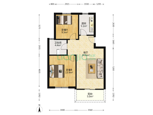 径乐家园 2室1厅1卫 76平方