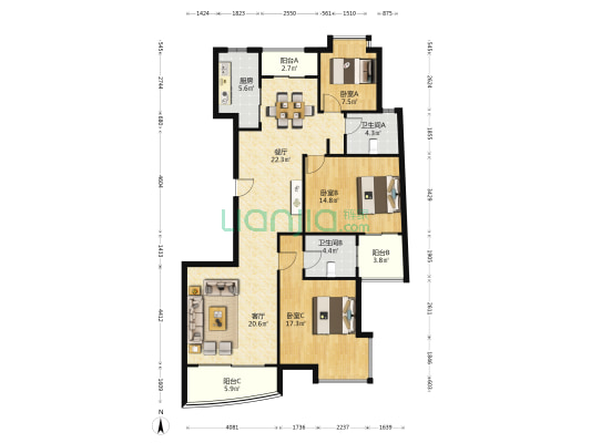 鸿凯湾绿苑 3室2厅2卫 142平方