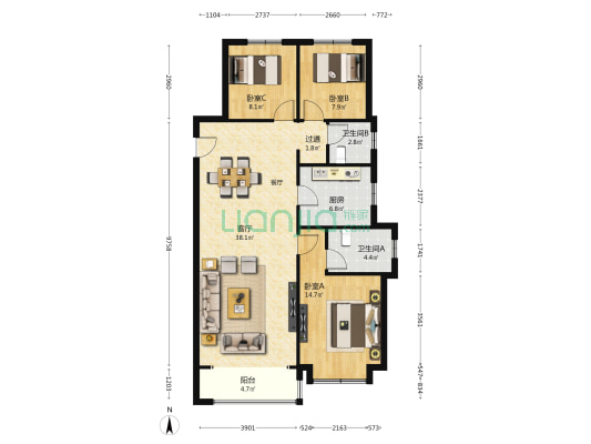 浐灞国宸府 3室1厅2卫 140平方
