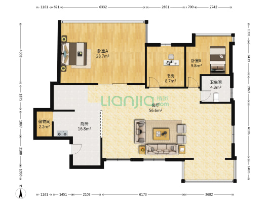 时代海景 3室1厅1卫 168平方