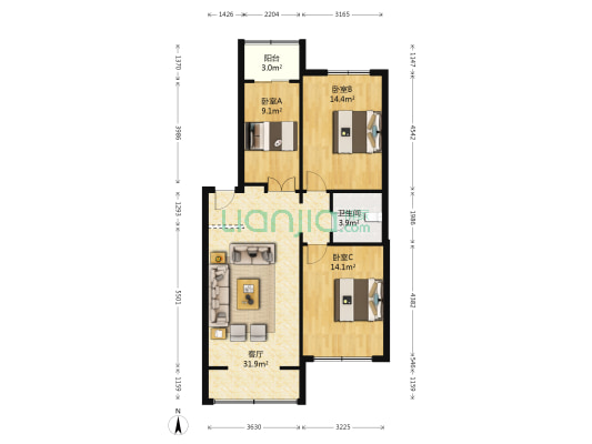 建兴花园小区 3室1厅1卫 99平方