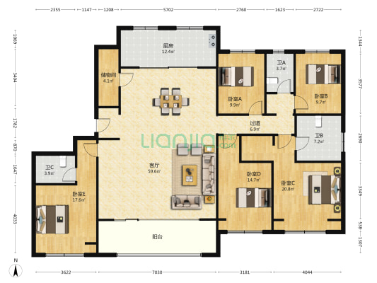 国泰云栖雅苑 5室1厅3卫 235平方