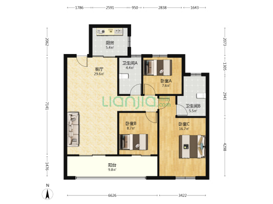 新城悦隽首府 3室1厅2卫 115平方