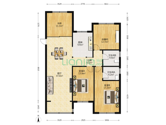 御和湾中央公园 3室1厅2卫 131平方