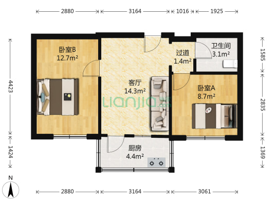 电厂住宅楼 2室1厅1卫 55平方