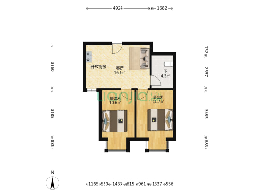 东鸿艺境 2室1厅1卫 59平方