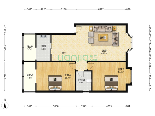泰康公寓 2室1厅1卫 112平方